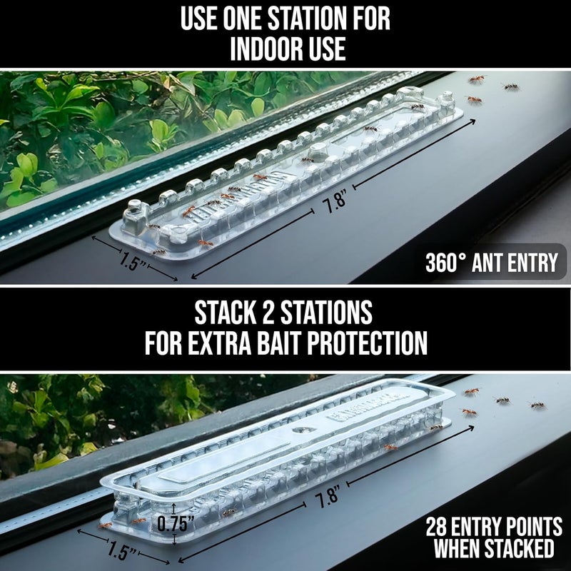 Catchmaster DEFIANT Extra Long Reusable Ant Traps Indoor (8 Pack) For Narrow Spaces – Liquid Ant Killer - Bait NOT Included - Stackable, Translucent Design – 28 Entry Points For Maximum Access - Image 3